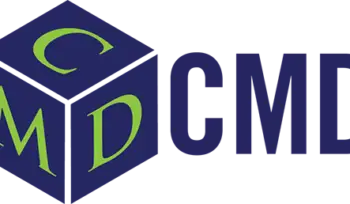 CMD logo, a blue 3D box with the letters CMD on each side of the box with CMD in blue font to the right of the box